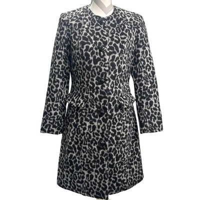 Chaqueta Abrigo Vestido Largo Betsey Johnson Estampado Leopardo Mezcla Lana - Talla S Foto 1 de 4