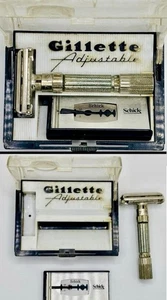 Vintage 1964 Gillette J-1 Slim Adjustable 1-9 Safety Razor Double Edge USA Case - Picture 1 of 19