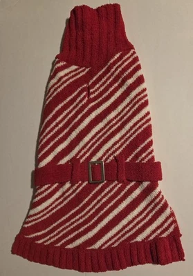 Платье для собаки домашнего животного средний красный белый трость трость в полоску искусственный ремень водолазка махровая ткань - Изображение 1 из 4