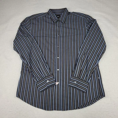 Camisa Hugo Boss Para Hombres XL Azul Marrón Rayas Calce Ajustado Hecha en Italia Vestido Manga Larga Foto 1 de 4
