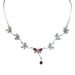 925 Sterling Silver Necklace Mozambique 7x5mm Emerald Sapphire Butterfly Jewelry - Picture 1 of 13