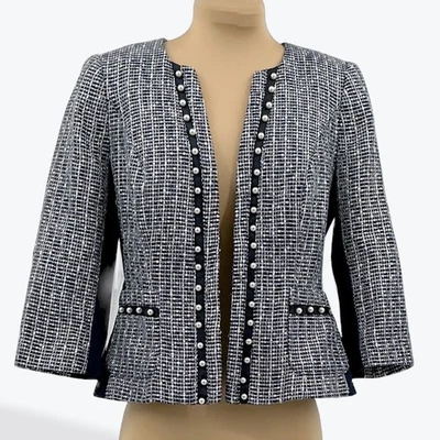 Chaqueta Blazer Casa Blanca Navy Market Tweed Perla Adornada Talla 0 Foto 1 de 4