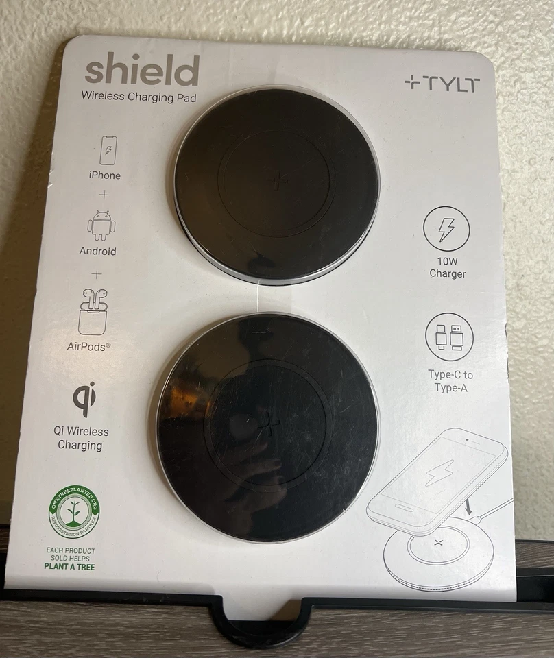 TYLT Shield Wireless Charging Pad 10W Slim Fast 2-Pack for iPhone Android Galaxy - Image 1 of 2