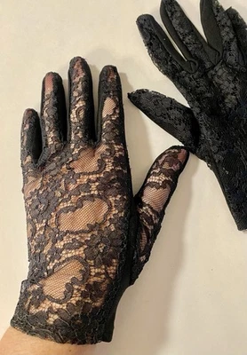 Guantes de Colección Marca “Elásticos” Encaje Negro Borde Recto Diseño-Talla Única-EE. UU. Foto 1 de 4