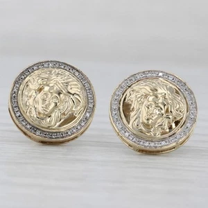 0.14ctw Diamond Medusa Stud Earrings 10k Yellow Gold - Picture 1 of 7