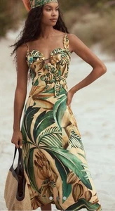 NWT Anthropologie FARM RIO Yellow Bananart 3d Bodice Midi Dress Size SMALL - Picture 1 of 8