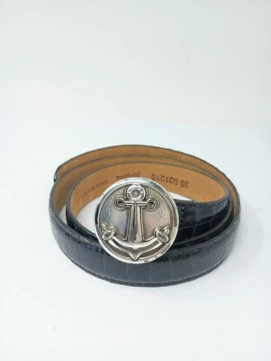 Женский пояс Brighton Silver Anchor морской синий с тиснением кожа размер 38 - Изображение 1 из 4