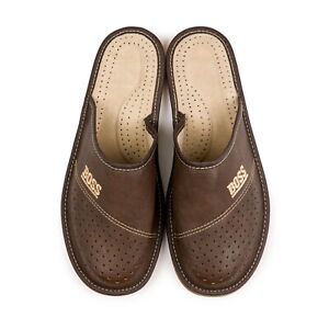 Leather Slippers for Men Slip On Brown Shoe Size 7-11 Mule HandMade