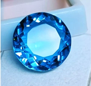 Topazio blu brasiliano raro naturale certificato GGI 13,50 ct pietra preziosa sfusa taglio tondo - Foto 1 di 7