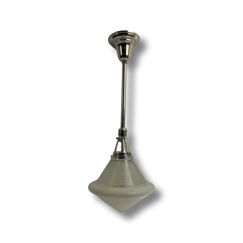 Antique Nickel Plated Industrial Pendant Conical Lightolier Shade Restored Cover