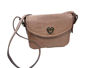 Vintage Brighton Pink croc leather crossbody bag purse Floral lined pockets - Picture 1 of 14
