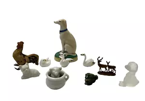 MINI Animales LOTE Perro Rana Gallo Ciervo Pato Cisne Vidrio Estatuillas Cerámica - Imagen 1 de 16