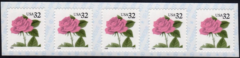Scott #2492g Pink Rose Plate # Coil (PNC5) of 5 Stamps - MNH P#S111 - Image 1 of 1