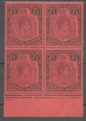 LEEWARD IS SG114a el 1942 GVI £1 ln MNH bloque marginal de 4 cat £360+ Foto 1 de 2