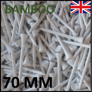 50x GOLF TEES BAMBOO (Wooden) 70mm  Strong -Sustainable - White -Fast Delivery