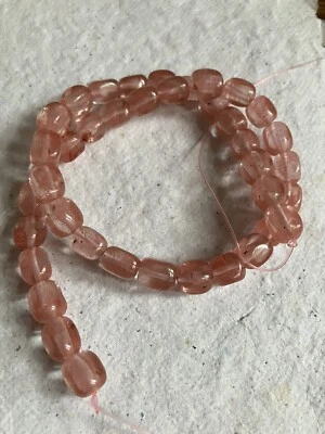 15” Strand Of Square Cherry Quartz  Nuggets ~ 10mm ~ Glass - Image 1 of 3