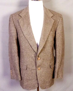 vintage EUC Robert Stock Houndstooth Gray/Beige Blazer Wool Camel Hair SZ 43 R - Picture 1 of 5