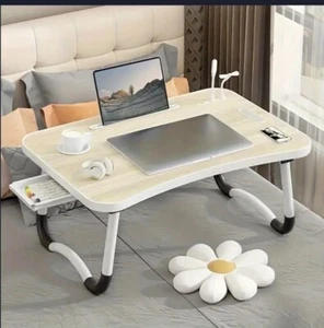 Ultra Large Portable Laptop Foldable Bed Table with Cup Holder, Drawer, USB, Fan - Picture 1 of 8