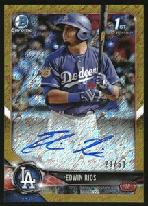 2018 Bowman Chrome Autographs Gold Shimmer Edwin Rios 1st Auto RC Rookie /50