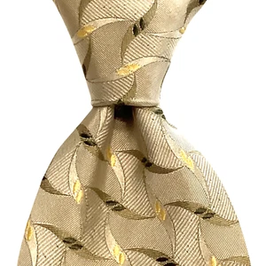 BARNEYS NEW YORK Mens 100% Silk Necktie ITALY Designer Geometric Beige/Green EUC - Picture 1 of 3