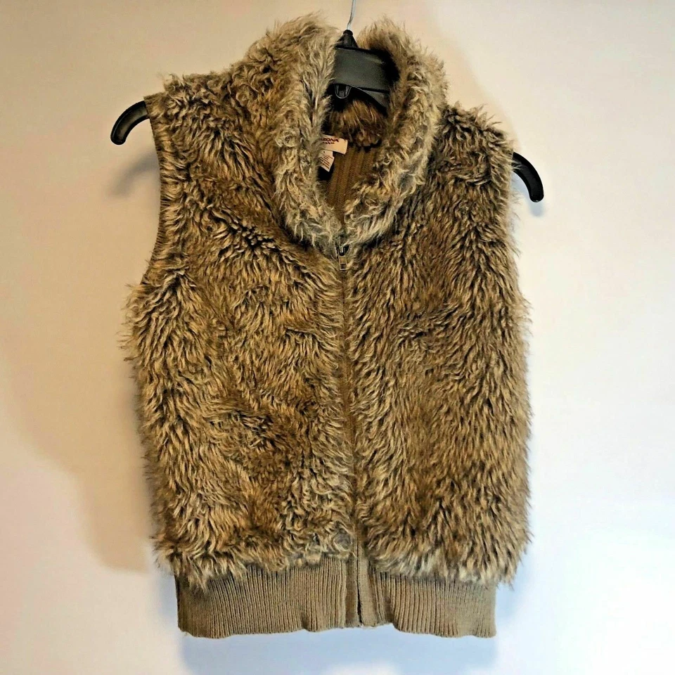 亚利桑那牛仔裤女孩 L 码毛皮前毛衣后拉链背心 — 第 1/3 张图片