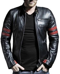 Chaqueta de Cuero Hombres Motociclista Motocicleta X-Men Chaqueta Suave Piel de Cordero Corto Calce Ajustado - Imagen 1 de 6