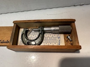 Vintage Mitutoyo Micrometer Code No. 103-135 M125-1” Made In Japan in Wood Box - Picture 1 of 13