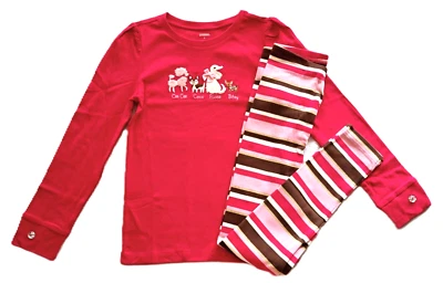 Girls GYMBOREE Parisian Chic outfit 9 NWT dog pink t shirt striped leggings 2012 - Image 1 of 4
