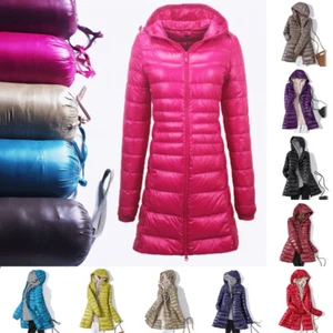 Womens Duck Down Jacket Coat Ultralight Overcoat Long Hooded Puffer S-7XL UK - Picture 1 of 23