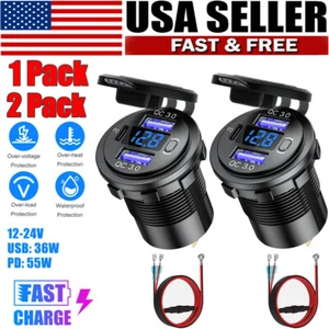 12V QC3.0 Dual USB Car Fast Charger Socket Power Outlet LED Voltmeter Waterproof - Picture 1 of 12