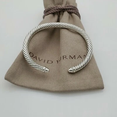 David Yurman 纯银 5 毫米电缆经典手链 带钻石 尺寸 中号 — 第 1/4 张图片