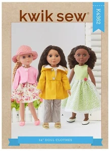 KWIK SEW SEWING PATTERN 4362 14" DOLL CLOTHES FITS GLITTER GIRLS, WELLIE WISHERS - Picture 1 of 10
