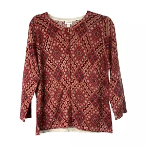 Cárdigan de verano suéter de lana merino granate Hill para mujer talla L rojo estampado boho - Imagen 1 de 7