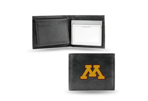Minnesota Gophers Embroidered Black Leather Bi-fold Wallet Cover