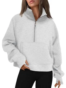 Womens Sweatshirts Half Zip Cropped Pullover Long Sleeve Tops Oversized Hoodi... - Picture 1 of 6