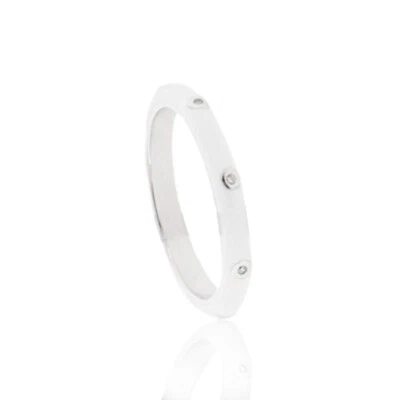 Anello fedina in argento 925 rodiato con smalto bianco e zirconi bianchi - Immagine 1 di 2