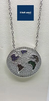 Collana donna in argento 925 emisfero terrestre mondo - Immagine 1 di 4