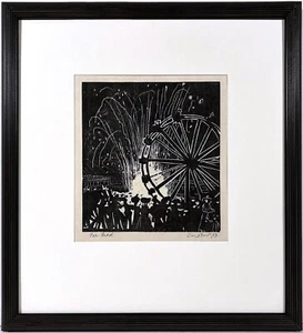 DAVID FERTIG 20th American Philadelphia PA WOODBLOCK PRINT Carnival Fireworks - Picture 1 of 4