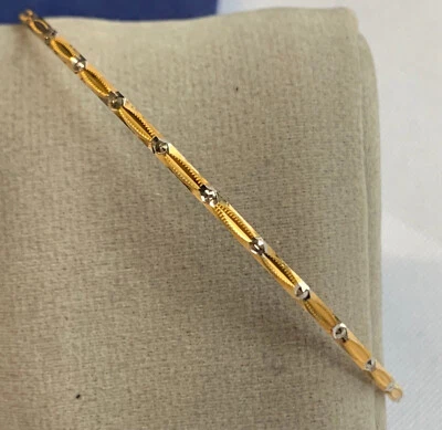 21K Yellow & White Gold Bangle Bracelet 7.32g Fine Jewelry 8" Silver Dot Pattern - Image 1 of 4