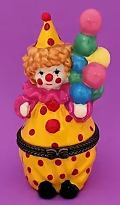 Vtg. Clown w/ Balloons 3.5" Trinket Box Hinged Flip Open Yellow w Red Polka Dots - Picture 1 of 18
