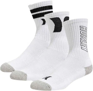 Hurley, Cotton Blend Terry Crew Socks, 3 Pack White, Size Mens 8-12 - Picture 1 of 2