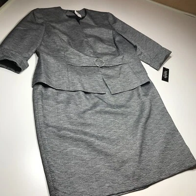 Conjunto de Traje Isabella Mujer 18W Cierre a Presión Gris Tejido Blazer Chaqueta Falda Lápiz Foto 1 de 4