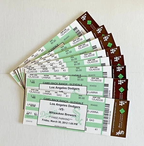 LOT of 8 ~ Clayton Kershaw 2012 LA Dodgers / Brewers Spring Training Ticket - Picture 1 of 1