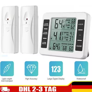Funk Digital Kühlschrank Thermometer Gefrierschrank Temperatur + 2 Sensor Alarm - Bild 1 von 12