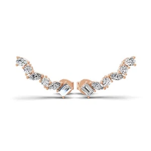 0.64 Ct Multi Shape Lab Grown Diamond Climber Earrings Solid 14K Rose Gold Gift - Picture 1 of 7
