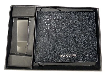 Michael Kors Mens Black Bifold Wallet And Money Clip Gift Set New MSRP $98 - Image 1 of 4