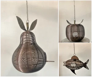 New Large Apple Fish & Pear Shaped Copper Coloured Metal Bird Feeder GIFT - Picture 1 of 12