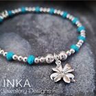 Inka Sterling Silver Bead Stacking Bracelet With Turquoise Lucky Clover Charm