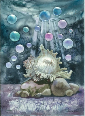 original painting 30 x 40 cm 116KOl artwork watercolor seashells - Image 1 of 3