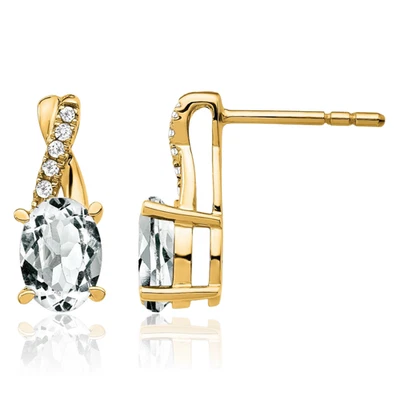 10K Solid Two Tone Gold Topaz Diamond Dangle Earrings - Image 1 of 4